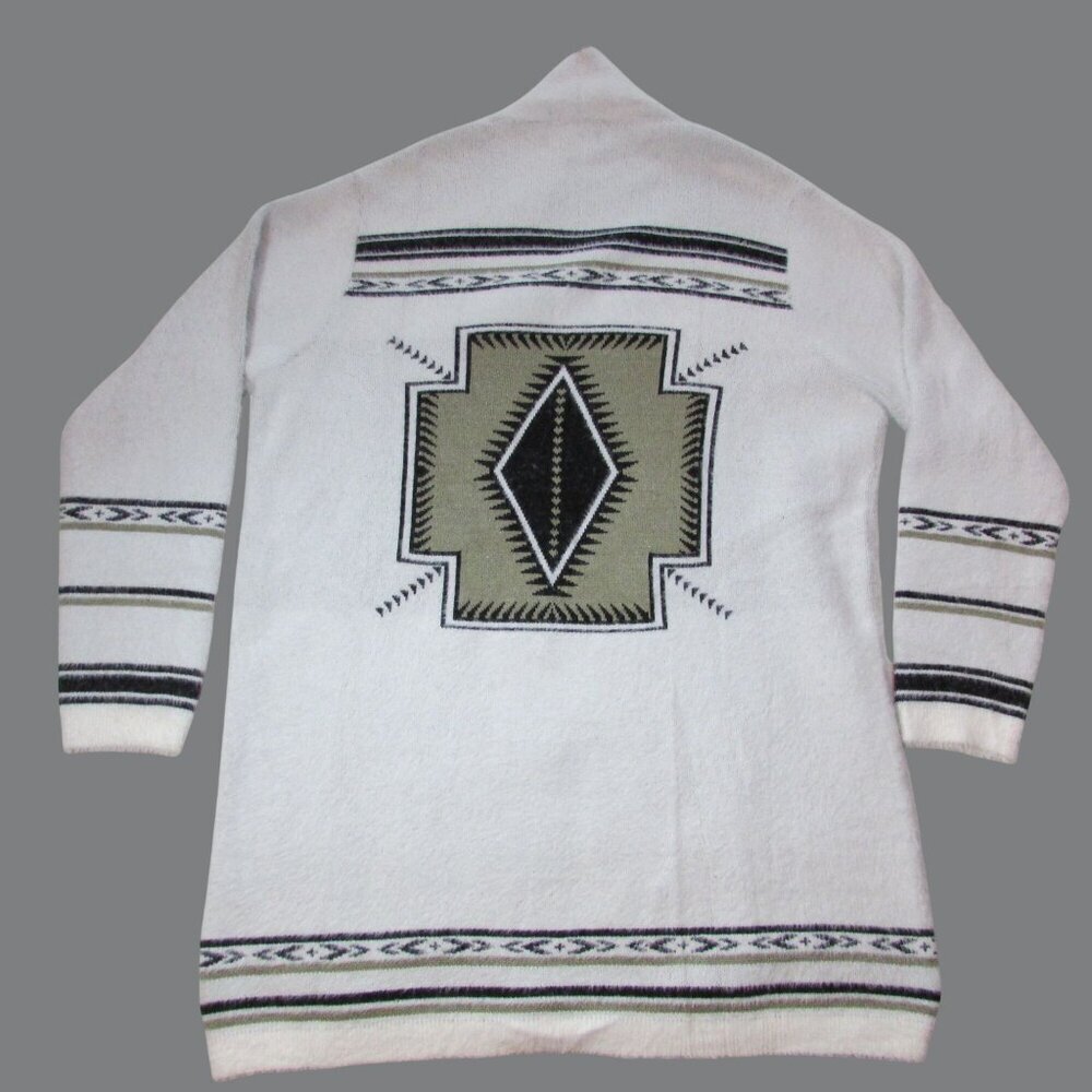 Montana Co Women's 2XL Stripe Aztec Cardigan Sweater White
